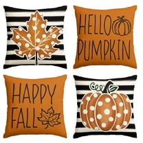 Sm:)e Set of 4 Fall Pillow Covers 18x18 Inch - Autumn Decorative Throw Pillowcases with Pumpkin, Maple Leaf, Hello Pumpkin & Happy Fall Designs