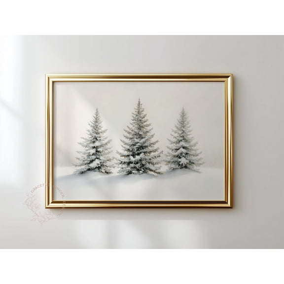 Winter Evergreen Trees Print, Snowy Winter Forest Landscape Home Decor #2356, Unframed Poster Size 8x12