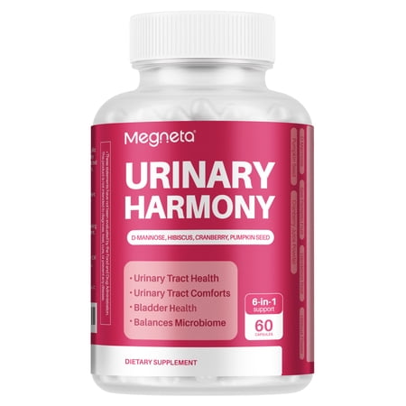 Megneta Urinary Harmony Supplement 1500mg, 6-in-1 UTI Relief & Bladder Support Capsules with D-Mannose 1000mg, Cranberry, Hibiscus, Pumpkin Seed, Dandelion & Saw Palmetto, Vegan, 60 Count