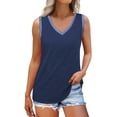 thumbnail image 2 of Bovemsi Tank Tops for Women Summer Trendy V Neck Tops Shiny Trim Loose Fit Casual Sleeveless Shirts Fashion 2025, Blue Women's Summer Tank Tops, XXL, 2 of 9