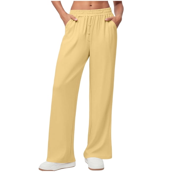 TaTaai Women Solid Color Casual Long Pants Straight Leg Button Fly No Drawstring Relaxed Fit Lightweight Breathable Soft Fabric Machine Washable No Fading Daily Office Leisure Wear Gift