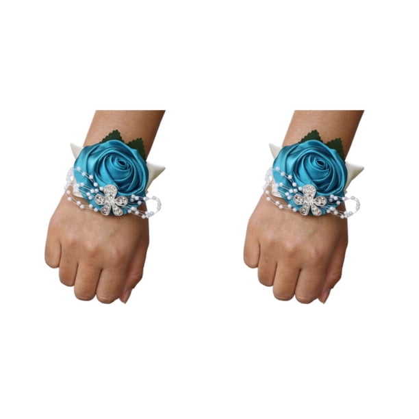 Ramillete de muñeca Naiovety con rosa ligera N14azul pavo real 2Conjunto