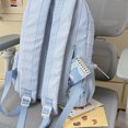 thumbnail image 2 of Stripe School Backpack, Bowknot Embroidery Bag with Drawstring Side Pockets, Lightweight Breathable Bookbag for College Travel (Blue), 2 of 7