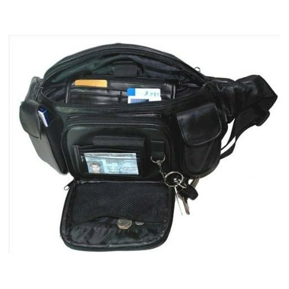 Extra Large Mens Womens Leather Fanny Pack (Black)