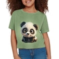 thumbnail image 3 of Uourmeti Panda Cute Crop Tops Girls Trendy Short Sleeve T-Shirt Summer Loose Crew Neck Pullover Casual Sweatshirt, 3 of 5