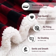 ROSEKIND Black and Red Buffalo Plaid Sherpa Throw Blanket | OEKO-TEX Certified | Reversible Fleece Throw, All-Season | Throw Size 50x60in