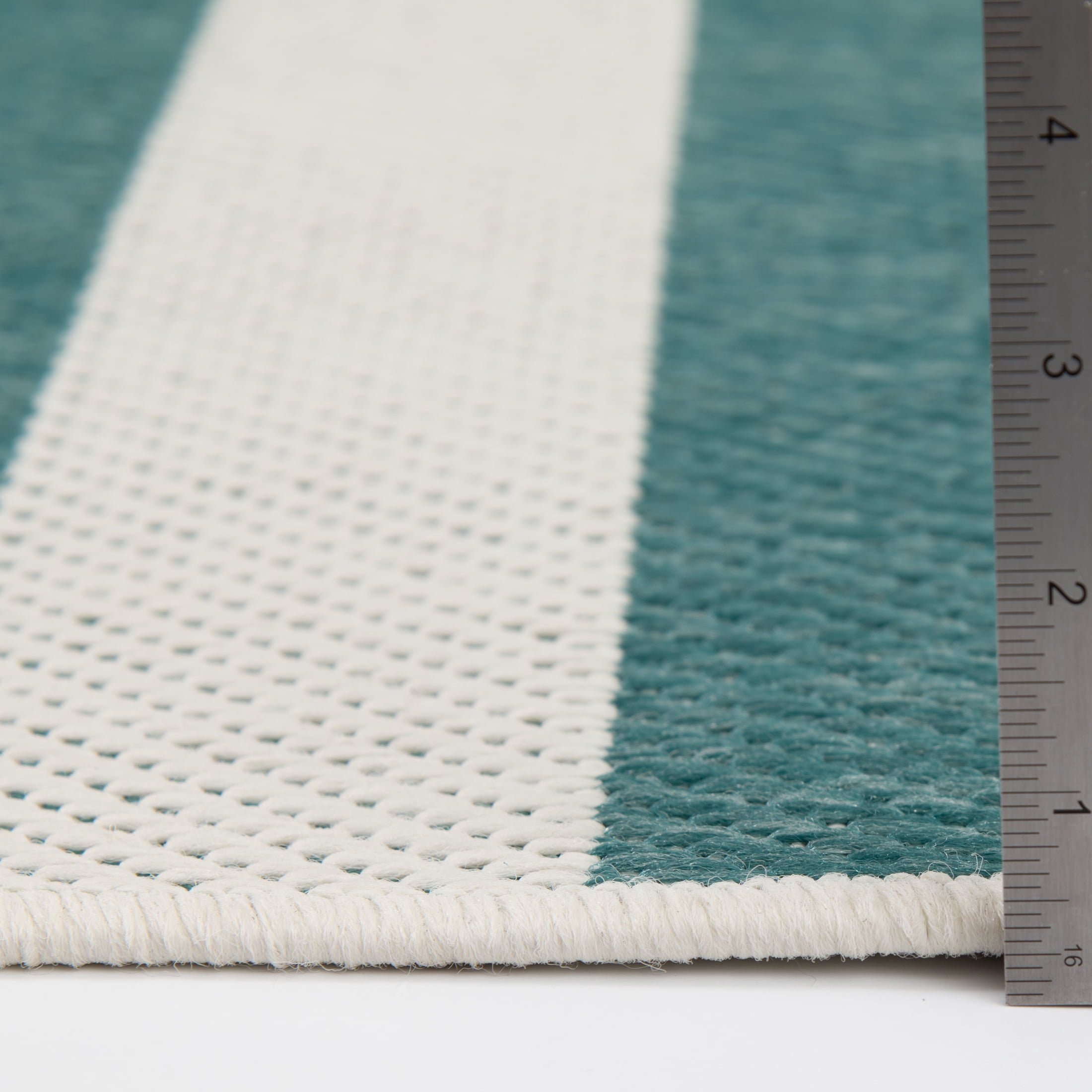 Mainstays Teal and White Striped Southwest Cabana Woven Outdoor Rug, 5' x 7'