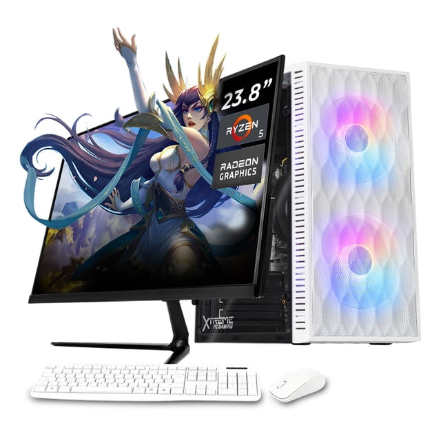 Computadora Escritorio Completa Xtreme PC Gaming AMD Radeon Vega Renoir Ryzen 5 5600G 32GB SSD 1TB Monitor 23.8 75Hz WIFI White gaming ligero, oficina, estudio y hogar