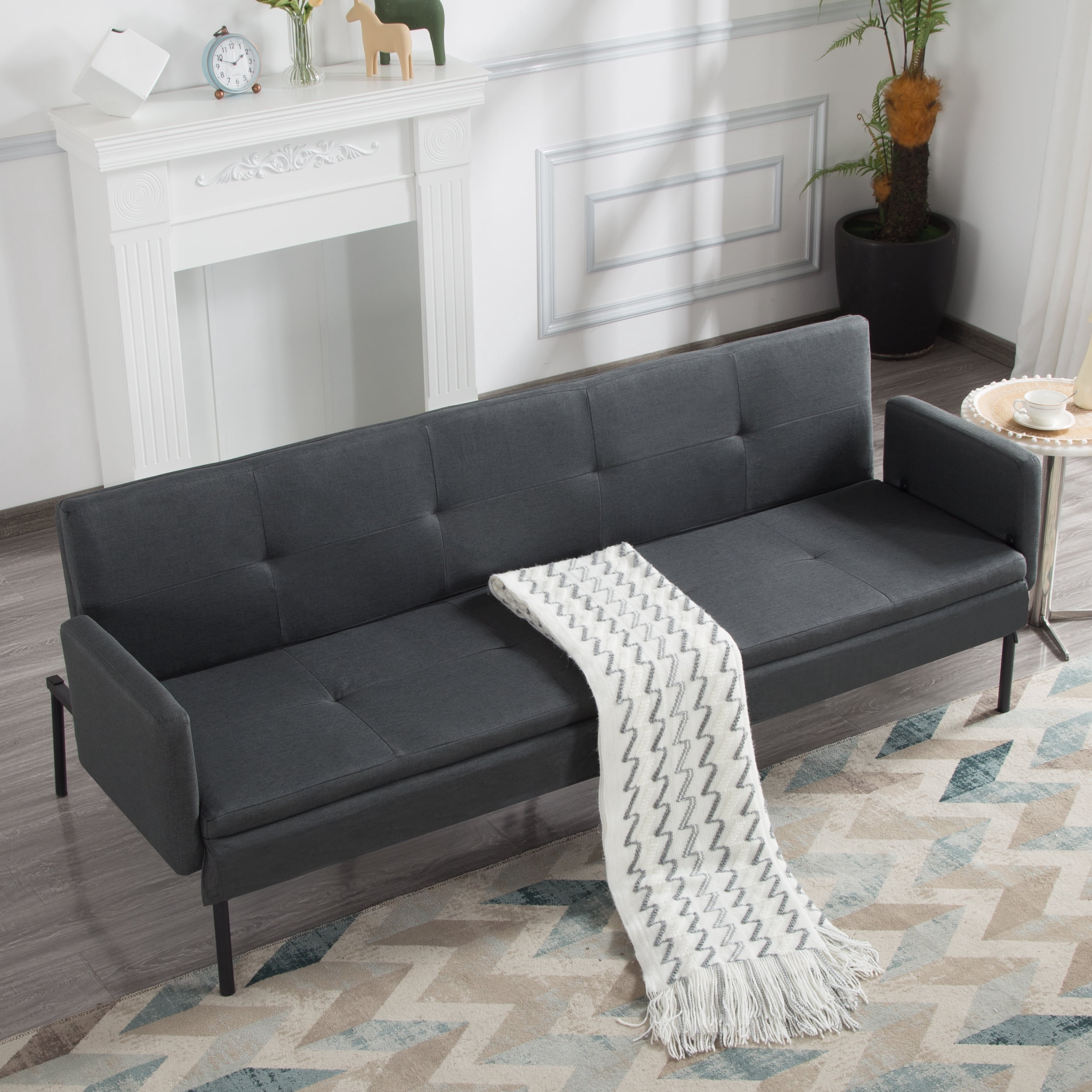 Gewnee 74.8 Inch Multi-Functional Convertible Futon Sofa Bed with Metal Bracket Joinery,Stable and Durable,Suitable for Living Rooms、Offices、Bedrooms(Dark Grey)