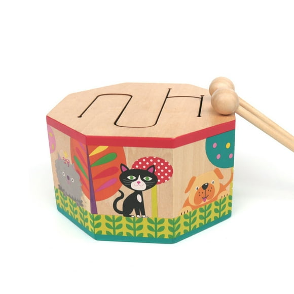 Cartoon Wooden Drum 3-tone High Medium Low Drum Hand Drumming Environmentally Wood Octagonal Drum Percussion Rhythm Instrument