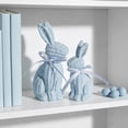 thumbnail image 3 of Easter Bunny Figurines Set of 2 (Large & Small) — Blue Resin Rabbit Statues with Rattan Effect, Spring Farmhouse Home Decor Centerpiece for Table, Indoor Easter Decorations, 3 of 7