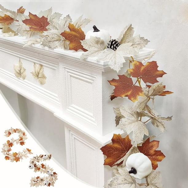 Arreglo Floral de Hojas de Arce para Halloween y Acción de Gracias, 1,75 Metros | Hojas de Arce Artificiales Simuladas para Decoración Del Hogar | Material: Plástico Blanco | 175 Cm / 68,9 Pulgadas