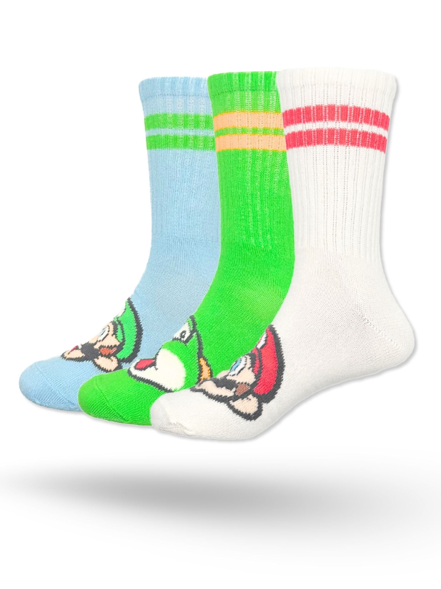 Super Mario Boys Mid-Crew Socks, 3-Pack Sizes S/M-M/L