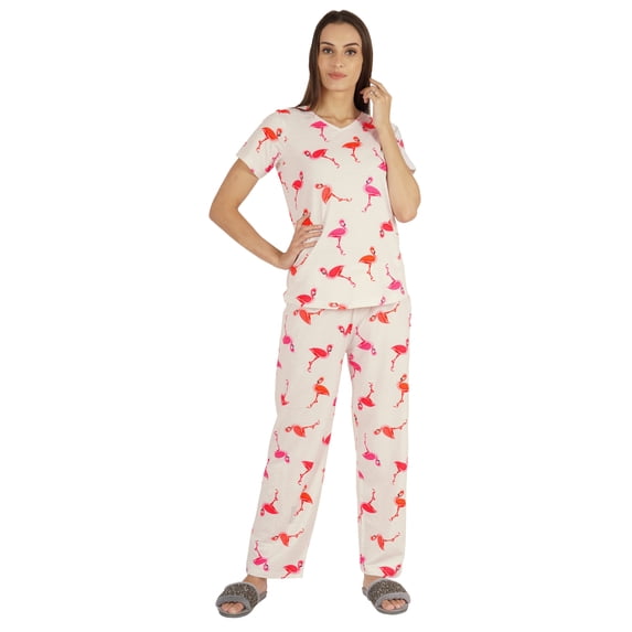 Inkmeso 2 Pcs Printed Short Sleeves Nightwear Set For Womens Top And Pajama Sleepwear Cotton PJ Sets