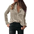 thumbnail image 1 of Camisa de terciopelo de invierno para mujer: top de manga larga con bolsillo con botón, poliéster suave, color liso, perfecto para el otoño/invierno., 1 of 6