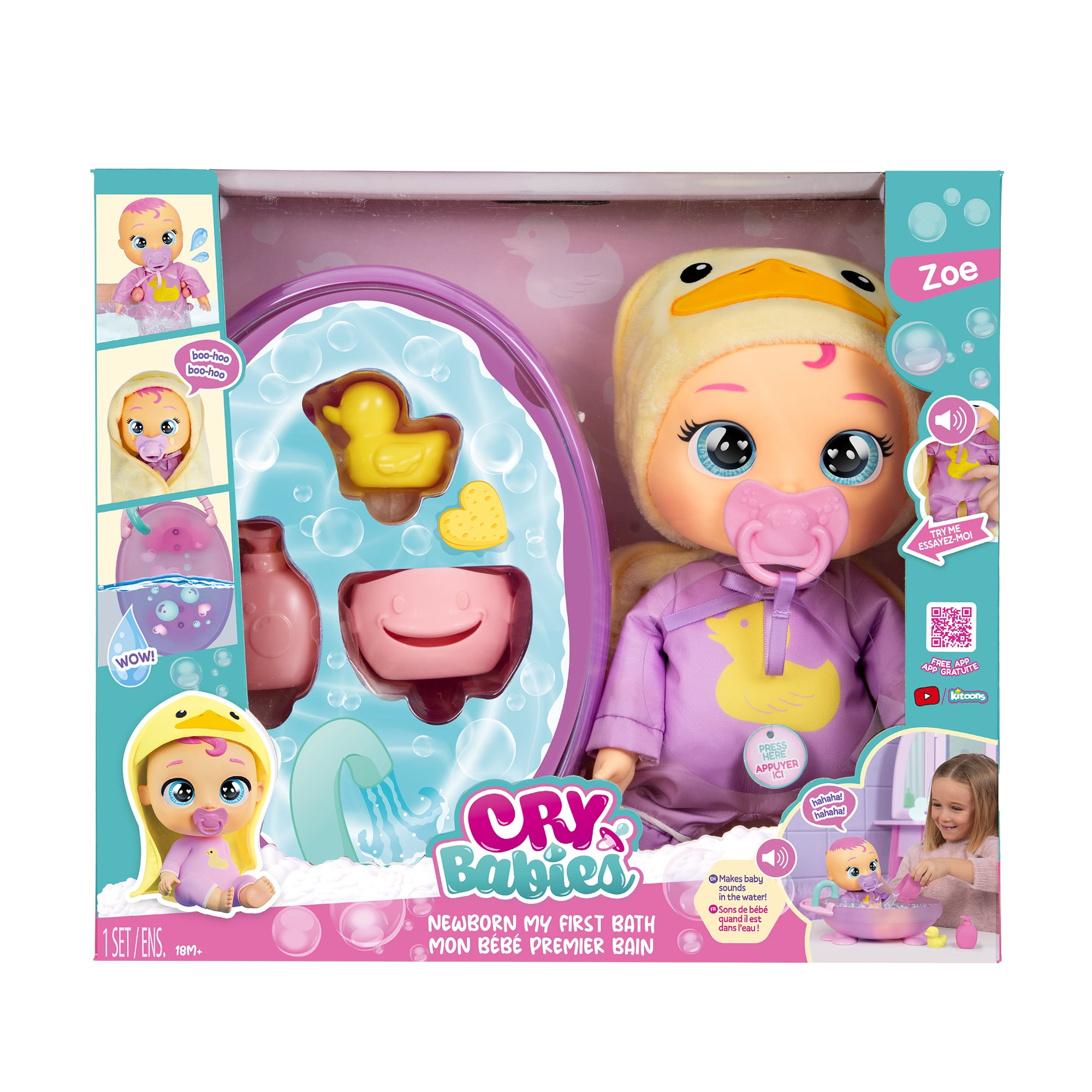 Cry Babies Newborn My First Bath Zoe Baby Doll 6pc Set w Bath Tub Walmart