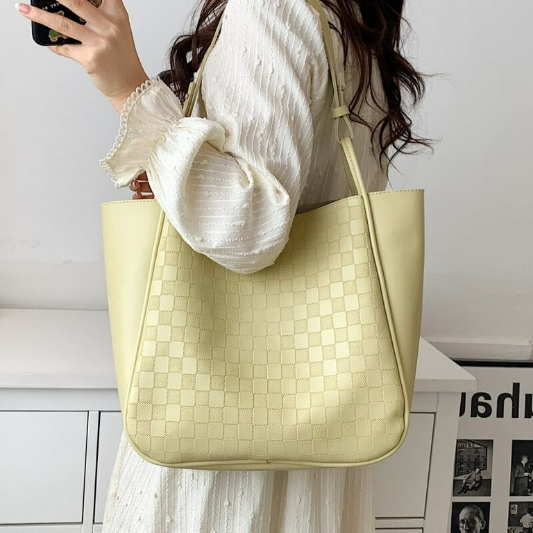 Large Soft Leather Tote Bags for Women Big Size Plaid Shopper Bag