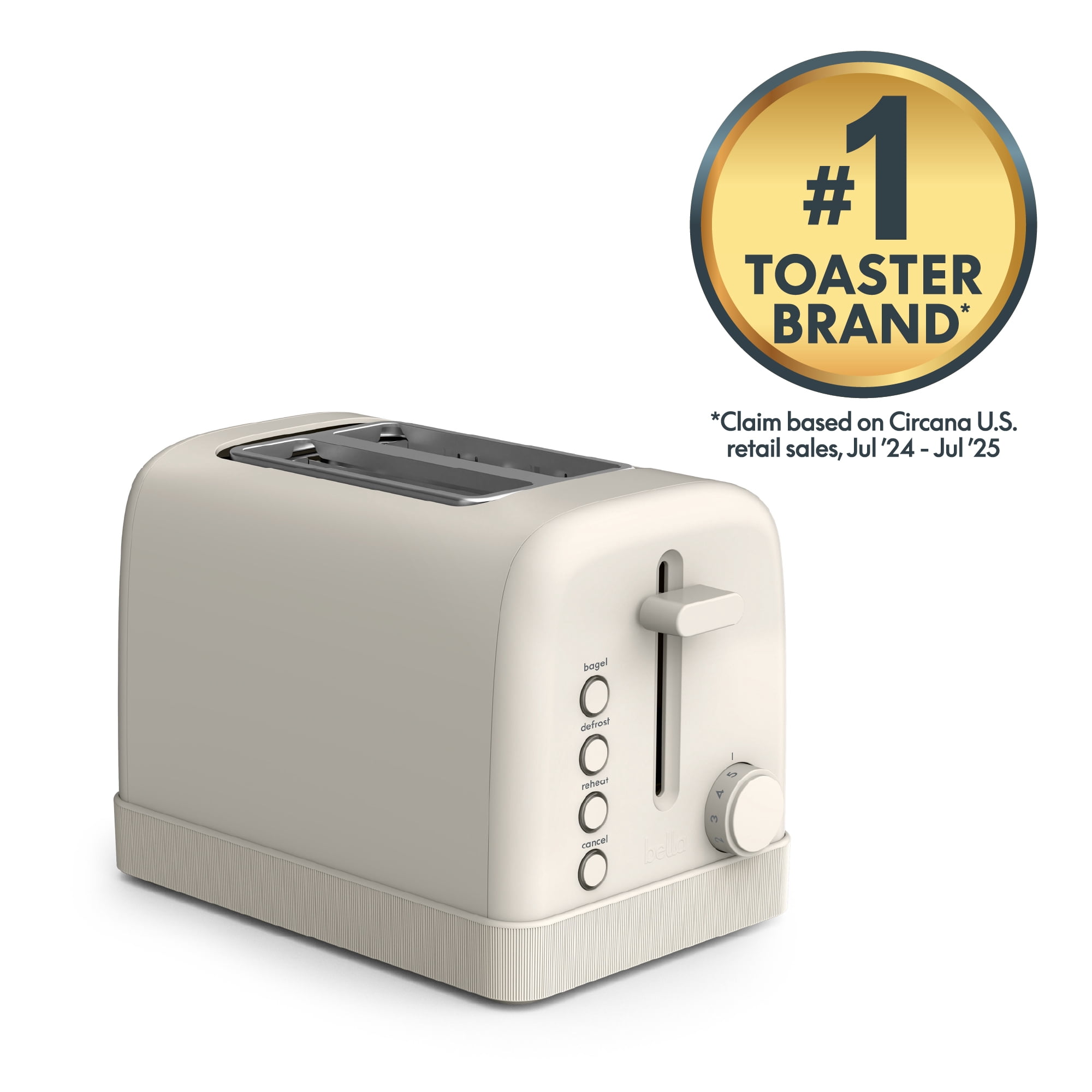 bella 2-Slice Toaster, 6 Setting Shade Control with Reheat, Cancel, Bagel & Defrost Buttons, Removable Crumb Tray, Anti Jam & Auto Shutoff, Oatmilk