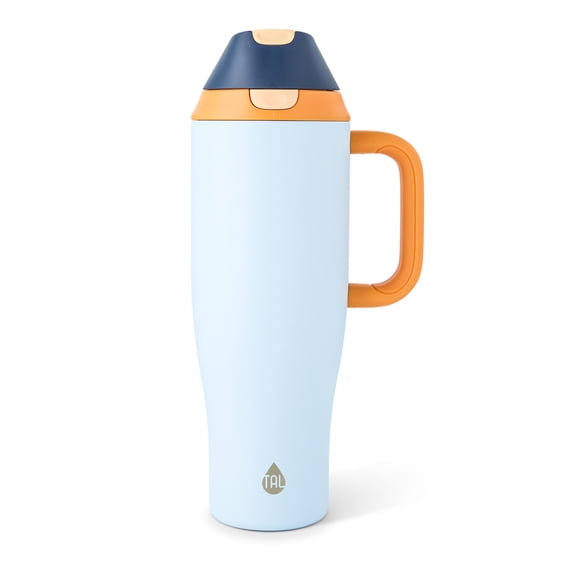 TAL 40oz Stainless Steel 2-in-1 Straw and Chug Tumbler with Push Lid and Handle, Light Blue