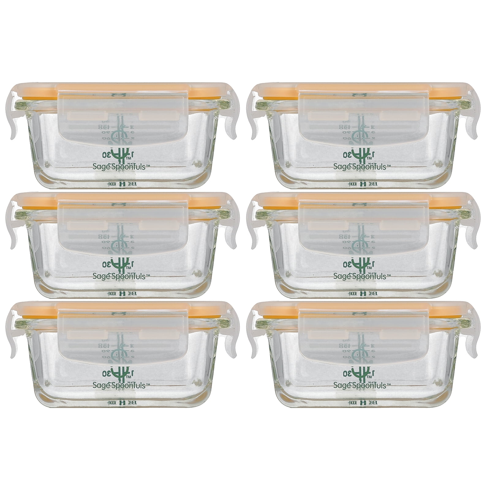 Sage Spoonfuls Tough Glass Baby Food Storage Containers, 6-Pack (4oz) Borosilicate Glass Baby Food Storage Containers With Snap-On Lids, Leakproof Baby Food Jars, for Infants and Babies, Freezer Safe
