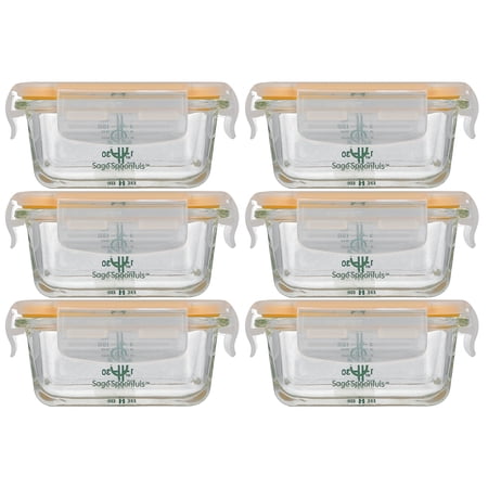 Sage Spoonfuls Tough Glass Baby Food Storage Containers, 6-Pack (4oz) Borosilicate Glass Baby Food Storage Containers With Snap-On Lids, Leakproof Baby Food Jars, for Infants and Babies, Freezer Safe