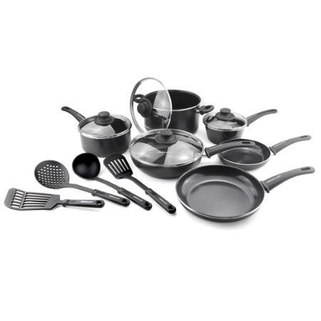 GreenLife Diamond Reinforced Ceramic Non-Stick 14-Piece Soft Grip Cookware Set (Black) - Walmart.com