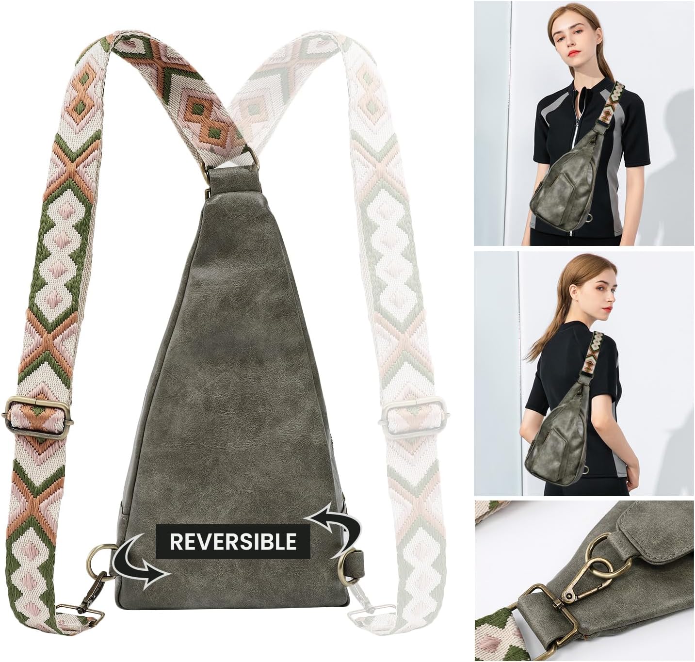 Sling Bag for Women Crossbody, PU Leather Small Sling bags Sling Chest Shoulder Backpack for Traveling Hiking