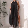 thumbnail image 2 of Alun Women's Formal Wedding Guest Dress Halter Sleeveless Flowy Chiffon Asymmetrical Split Long Summer Dresses Solid Color Loose Lightweight Comfy Maxi Sundress 2026 Black M, 2 of 4