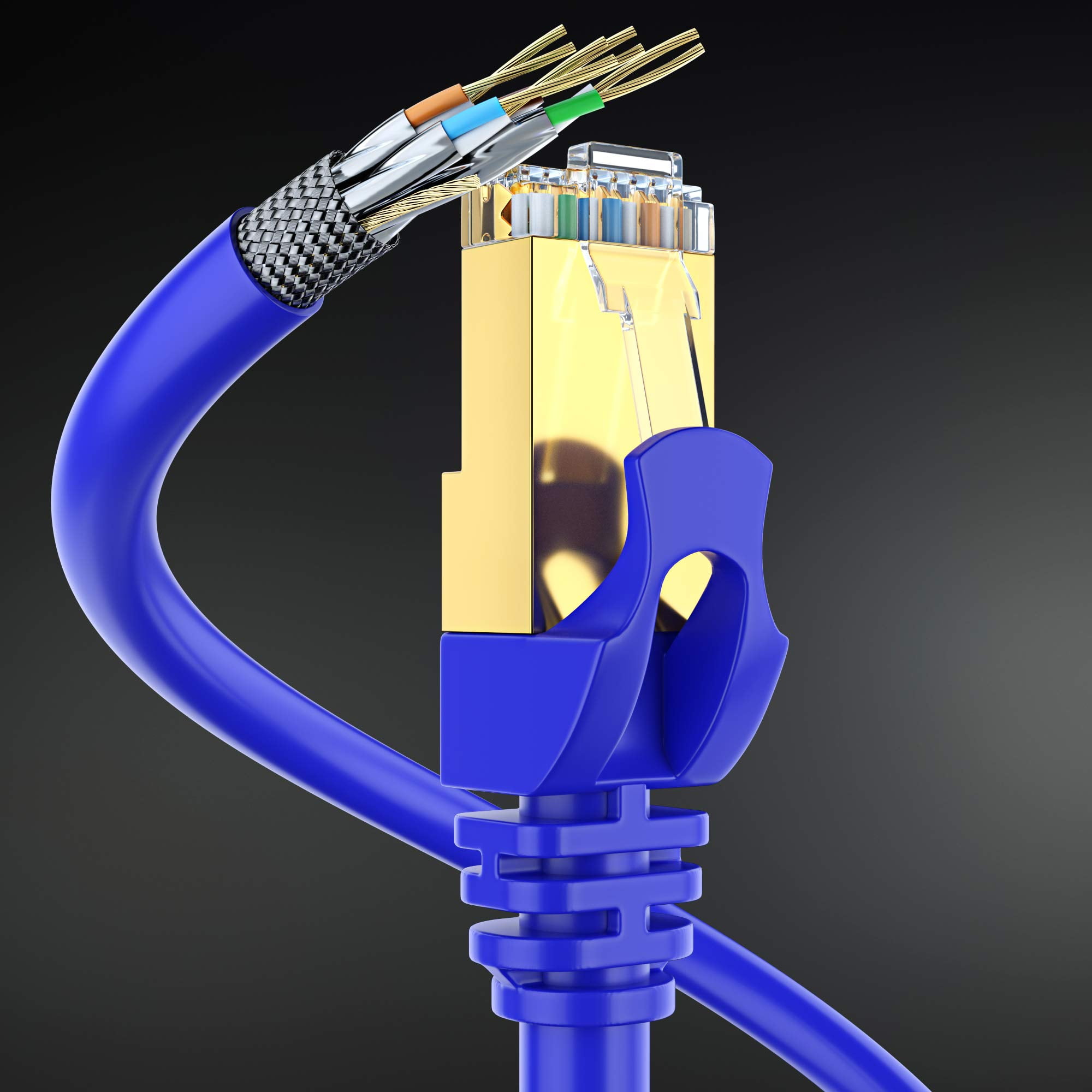 Cat7 Ethernet Cable 75 Ft - RJ45 Connector - Double Shielded STP - 10 Gigabit 600MHZ - Cat 7 High Speed RJ45 LAN Wire for Router, Modem, Gaming, Hub - Blue - 75 FT.