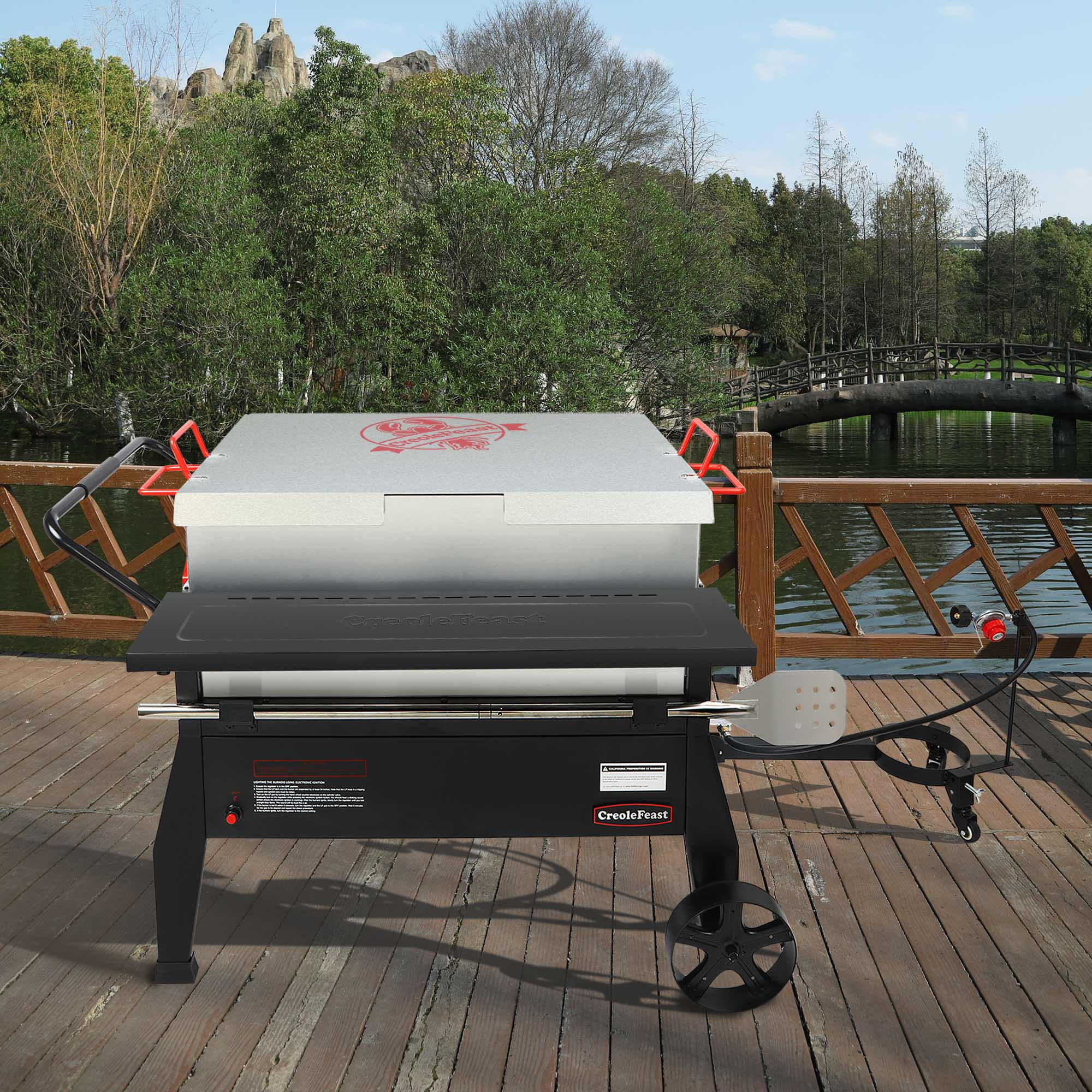 Creole Feast CFB2001, 150-Quart Double Sack Crawfish Boiler, Outdoor Stove Gas Cooker with Folding Cylinder Mounting Bracket and Stirring Paddle,Black