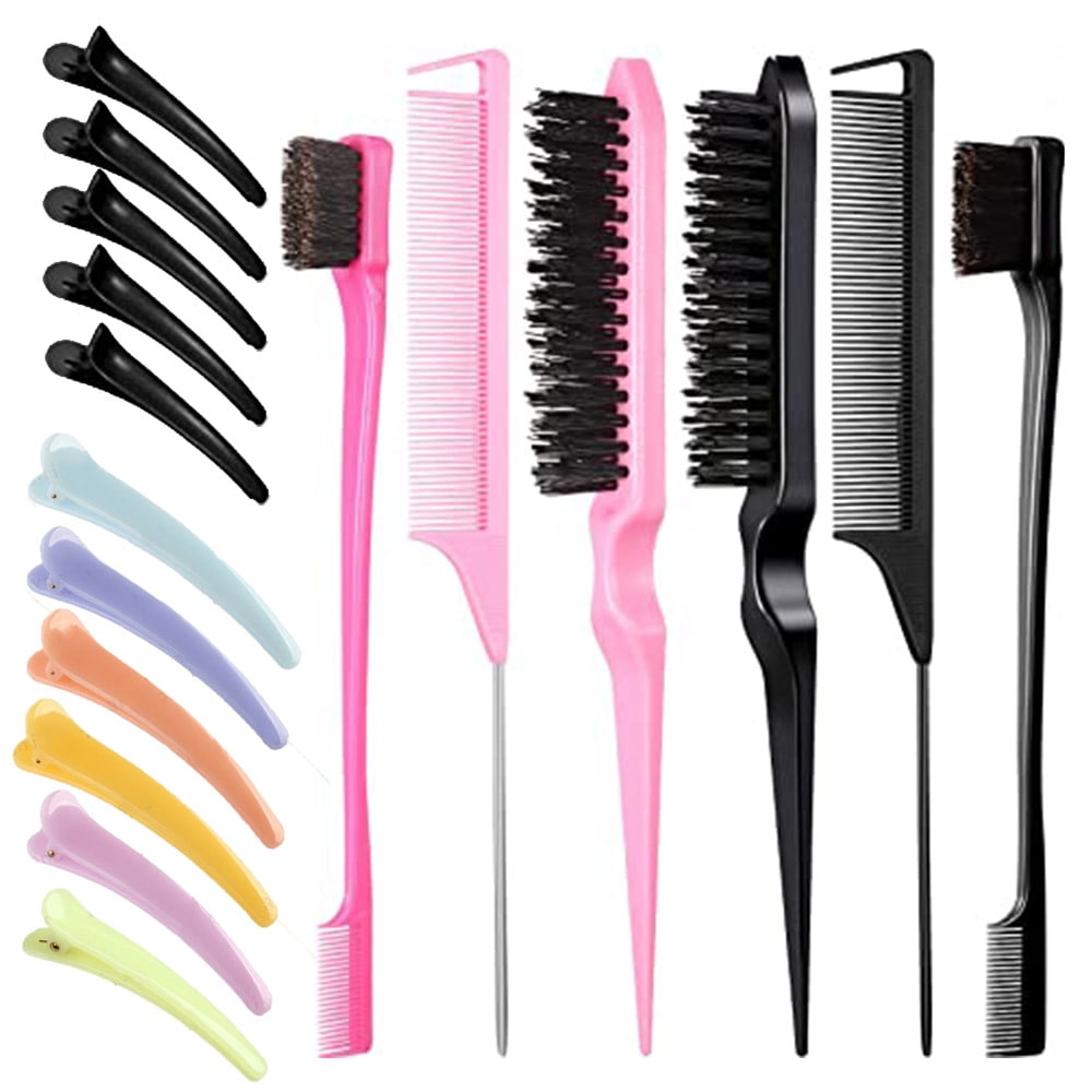 Dicasser 17 PCS Hair Brush Set Nylon Teasing Hair Brushes 3 Row Salon