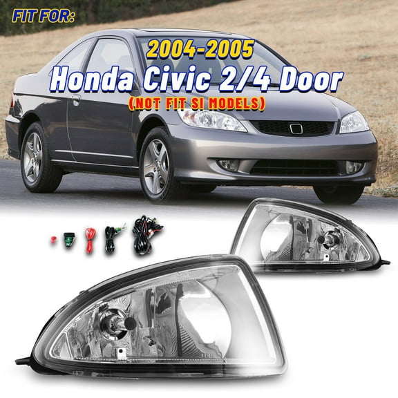 For 2004 2005 Honda Civic JDM Clear Bumper Fog Lights Lamps w/Wiring Switch Pair