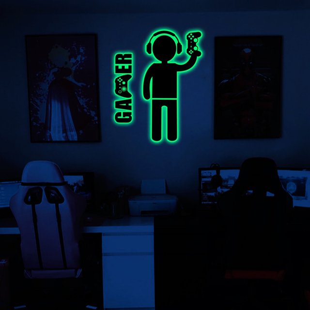 Pegatina de pared luminosa de juego Lingouzi para pared - Gamepad - Mural de póster de juego para bailar, habitación infantil, dormitorio infantil de PVC, calcomanía para sala de juegos