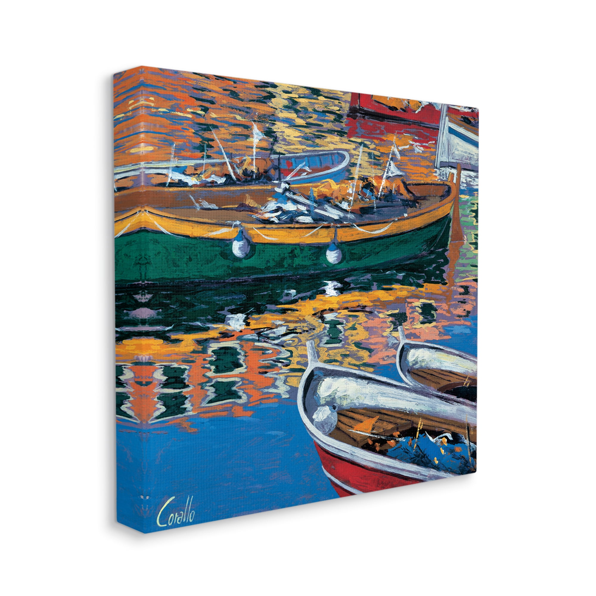 Stupell Industries Boats in Water Reflection Transportation Painting Gallery Wrapped Canvas Print Wall Art, 24 x 24