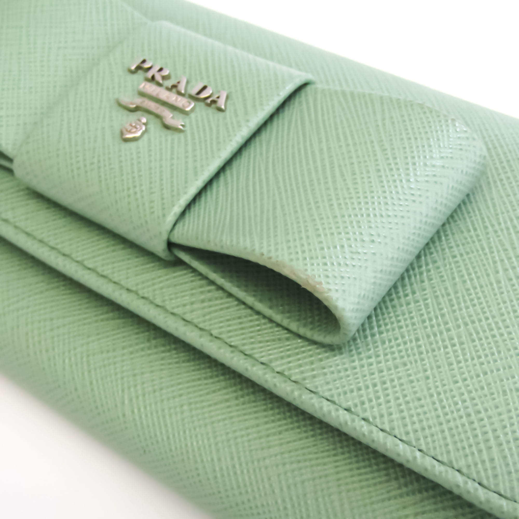 Authenticated Used Prada Saffiano Ribbon Women's Leather Long Wallet  (bi-fold) Lime Green 