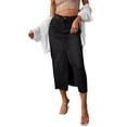 thumbnail image 2 of Women'S Jean Skirt Stretch High Waisted Frayed Raw Hem A Line Denim Midi Skirt with Pockets Black XXL, 2 of 9