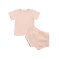 thumbnail image 1 of Kmbangi T-Shirts à Rayures pour Enfants à Col Rond à Manches Courtes + Shorts Taille Haute, 1 of 8