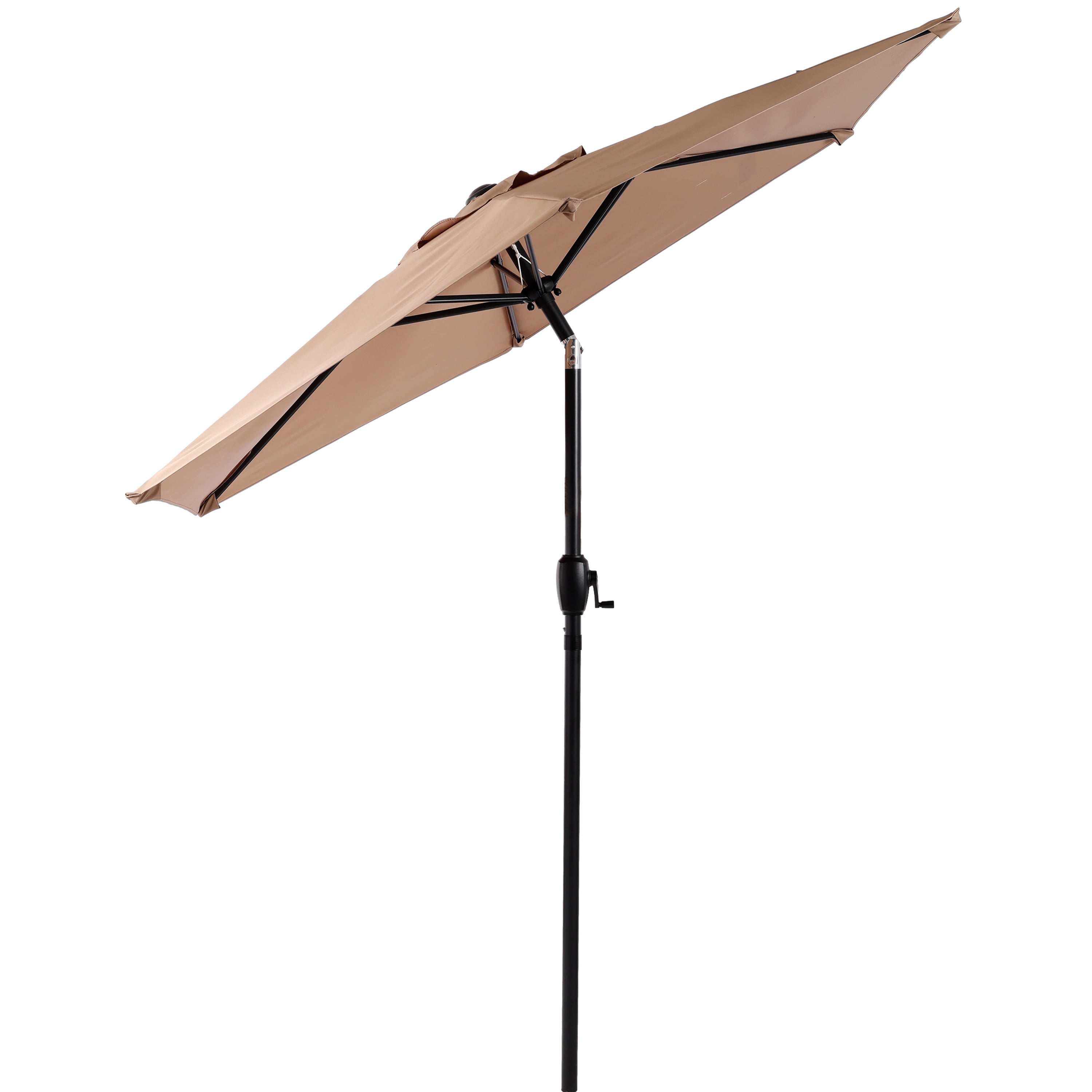 10FT Brown Outdoor Patio Market Umbrella with Crank & Push Button 45° Tilt, 6-Rib Iron Pole PA Waterproof Polyester Canopy for Garden Deck Pool Backyard, Base Not Included