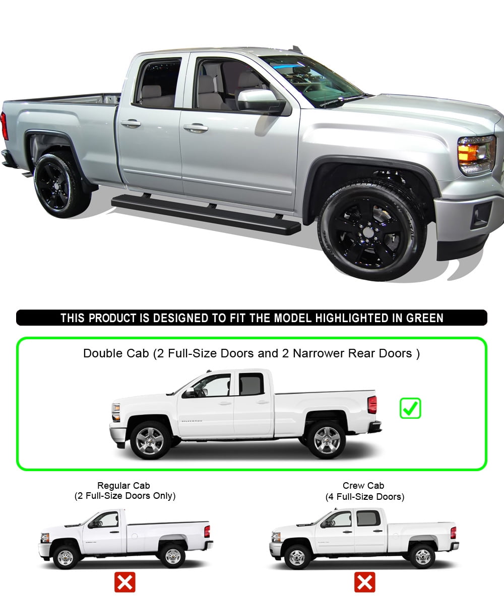 APS Running Boards 6in Matte Black Compatible with Chevy Silverado GMC Sierra 2007-2018 Double Extended Cab & 2500 3500 2019 (Exclude 07 Classic) Stainless Steel (Nerf Bars Side Steps)