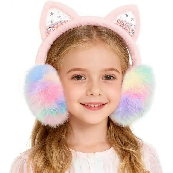Kids Adjustable Winter Warm Furry Cat Ear Warmers for Girls Boys Outdoor