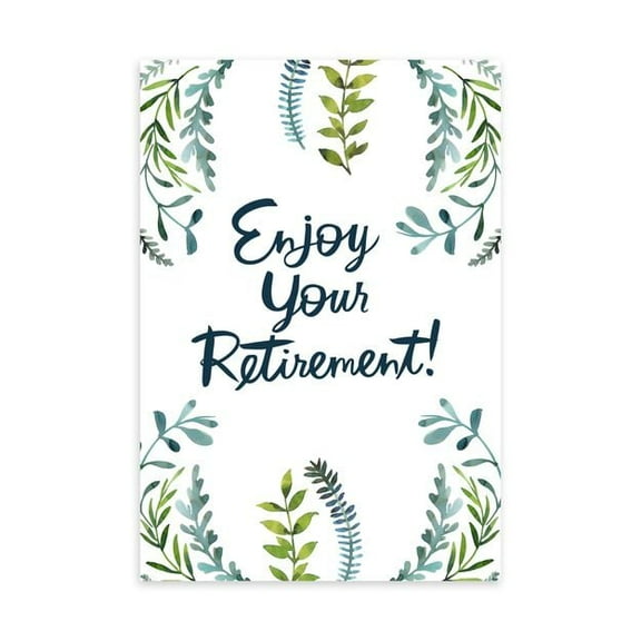 Enjoy Your Retirement Greeting Card – Floral Design with Green Leaves – Perfect Retirement Wishes Card, Blank Inside for Personal Messages