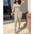 thumbnail image 2 of Two Piece Sets for Women Summer Casual Jogger Workout Outfits Fitted Crew Neck T-shirt High Waist Legging Sets Cream TwoXL, 2 of 5