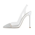thumbnail image 2 of XYD Women Sexy Transparent Pumps Sparkly Rhinestones Pointed Toe Stiletto High Heel Slip On Slingback Shoes Size 14 White, 2 of 4