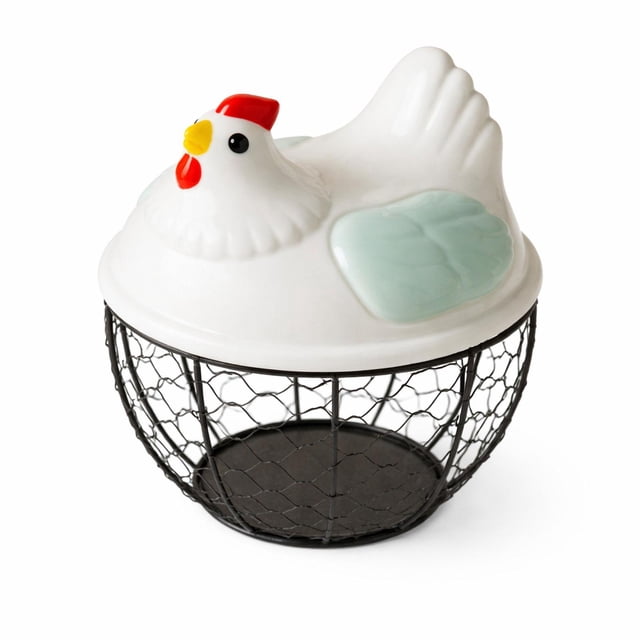 Cesta para almacenar huevos, cestas para recoger huevos con tapa, caja organizadora redonda para huevos de , contenedor para cocina y Tapa verde