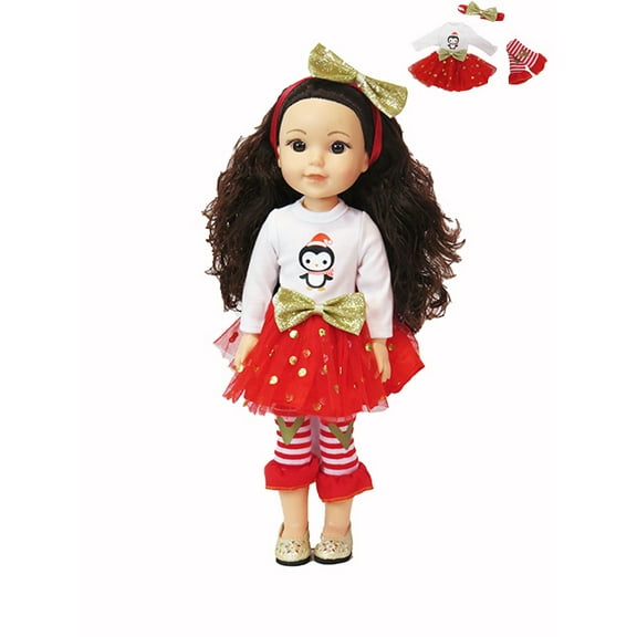 Red & Gold Little Penguin Outfit 3pc Made to fit an 14in Doll