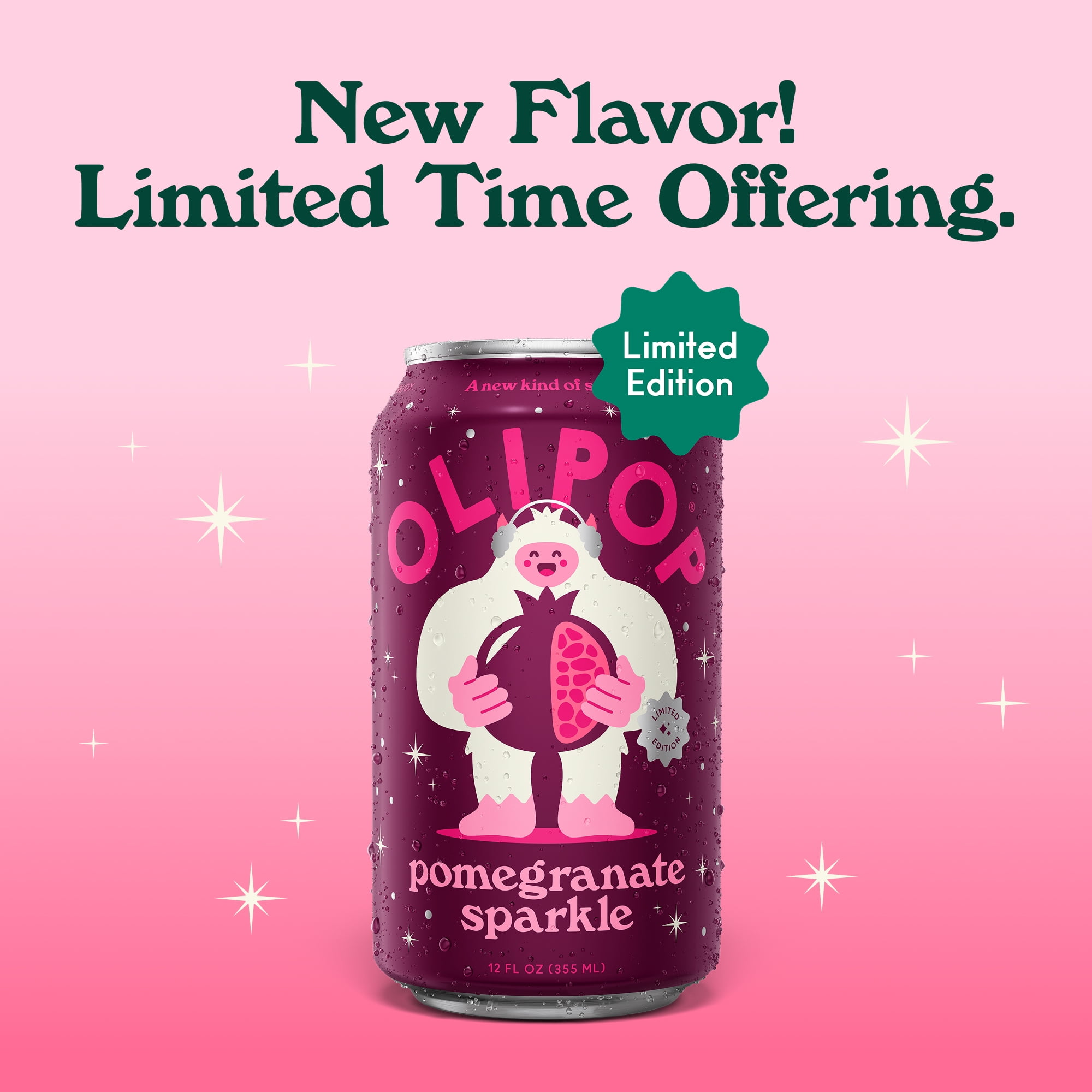 OLIPOP 6g Fiber Prebiotic Soda, Pomegranate Sparkle 12 fl oz, 12 Pack, Shelf Stable