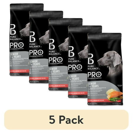 (5 pack) Pure Balance Pro+ Senior Salmon & Brown Rice Recipe Dry Dog Food, 8 lbs