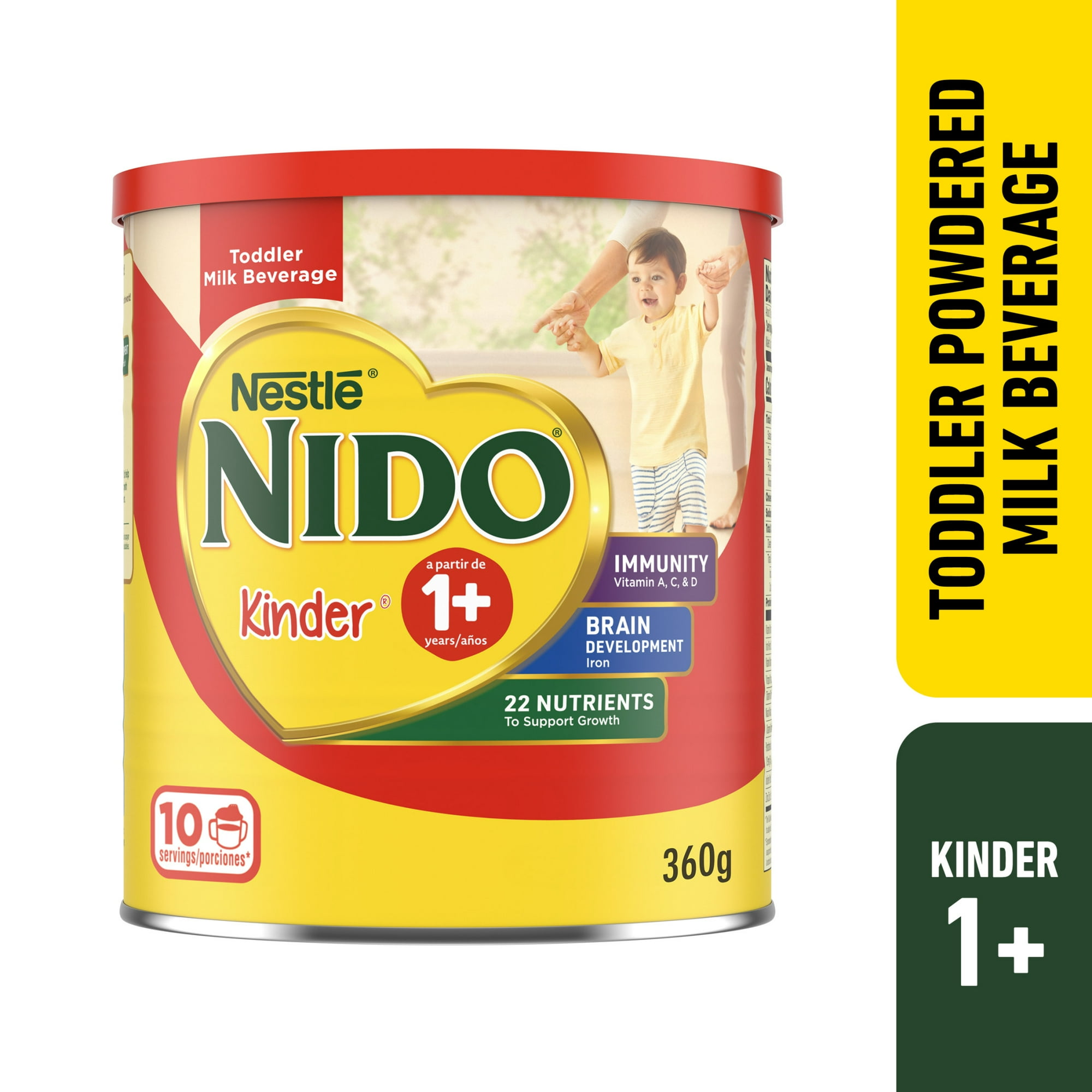 NIDO Kinder 1+ Powder Beverage Mix, Immunity Toddler Milk with Vitamins A, C, D, Iron to Support Growth, 12.6 oz Canister