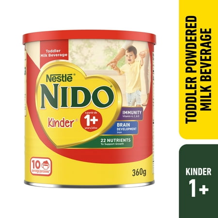 NIDO Kinder 1+ Powder Beverage Mix, Immunity Toddler Milk with Vitamins A, C, D, Iron to Support Growth, 12.6 oz Canister