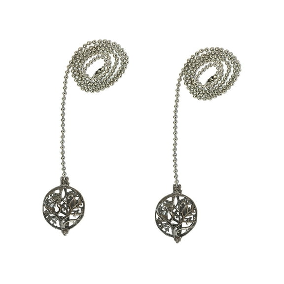 Royal Designs 24 Inch Adjustable Ceiling Fan Pull Chain Extension with Owl on Tree Ornament, Chrome, Set of 2
